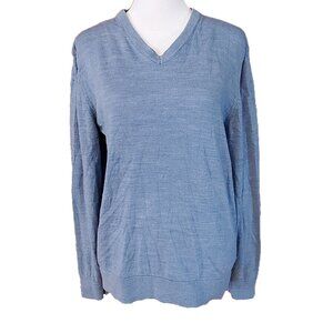 Gap 100% Merino Wool Ice Blue V-Neck Sweater Women's Size M Machine Washable